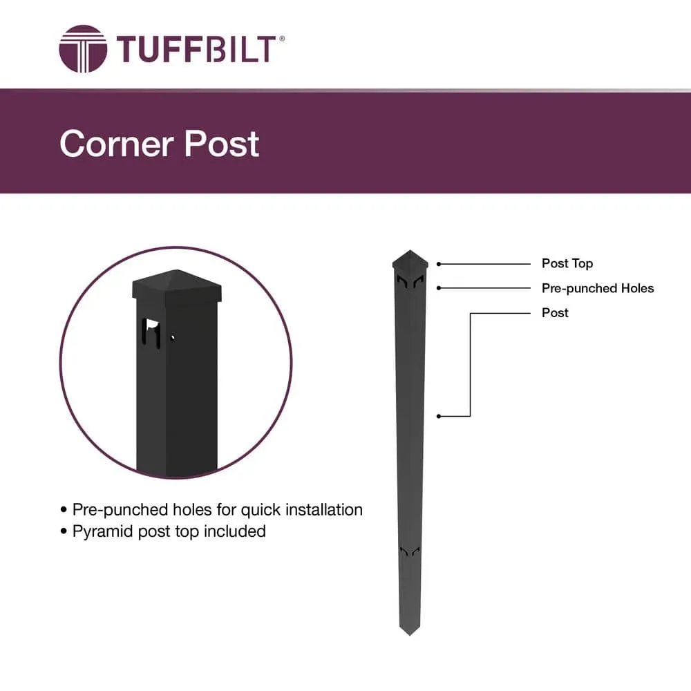 TuffBilt Dillon 2 in. x 2 in. x 70 in. Black Aluminum Fence Corner Post, photo 4 of 7