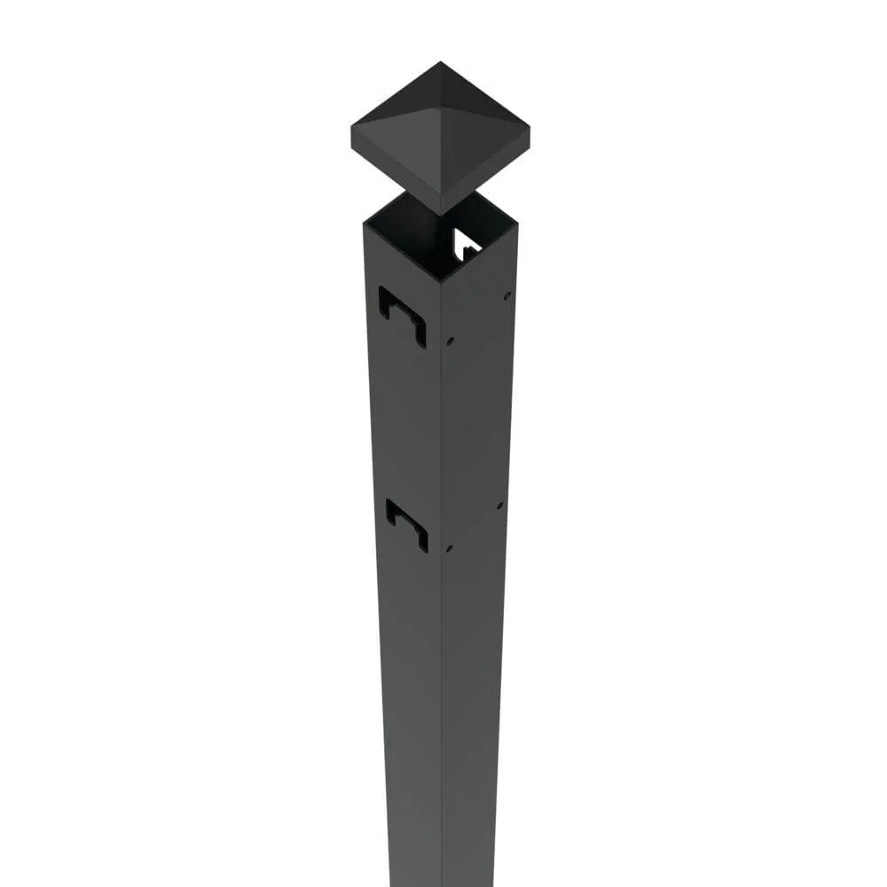 TuffBilt Mitchell 2 in. x 2 in. x 88 in. Black Aluminum Fence Line Post, photo 3 of 7