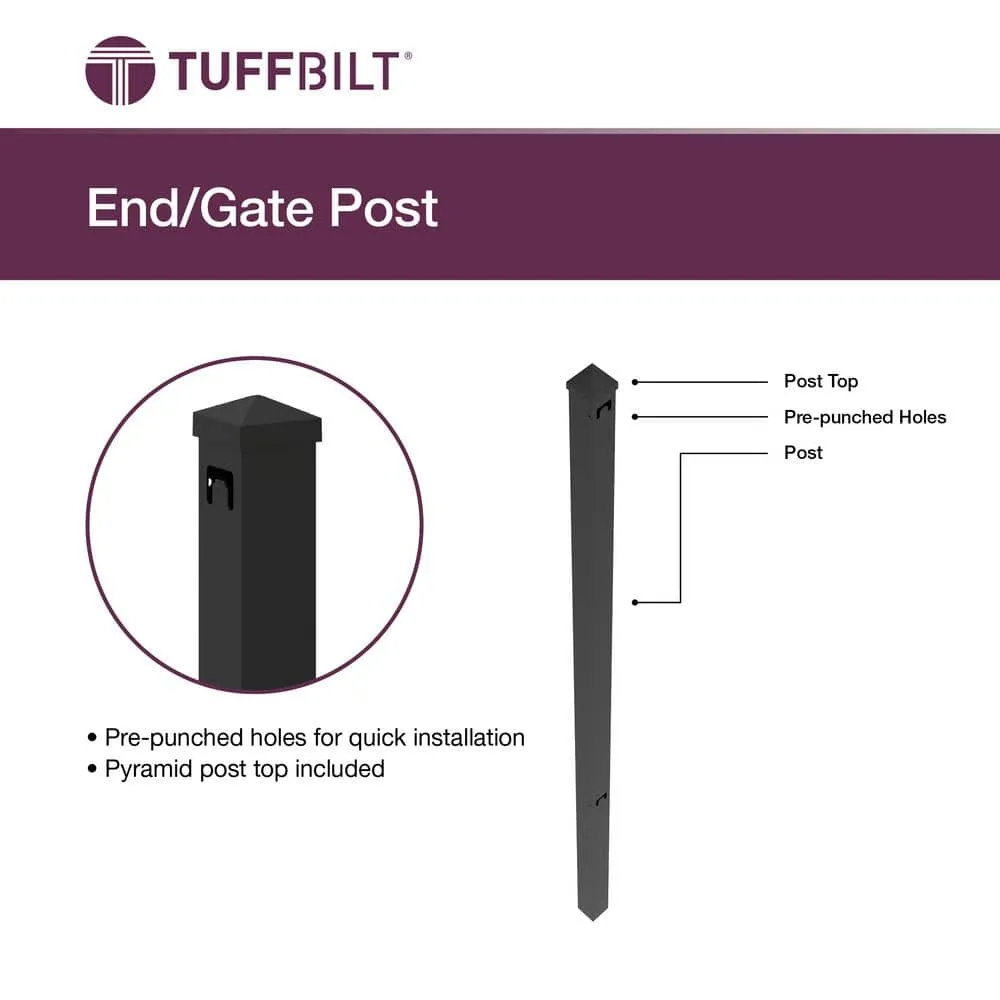 TuffBilt Mitchell 2 in. x 2 in. x 88 in. Black Aluminum Fence End Post, photo 4 of 7