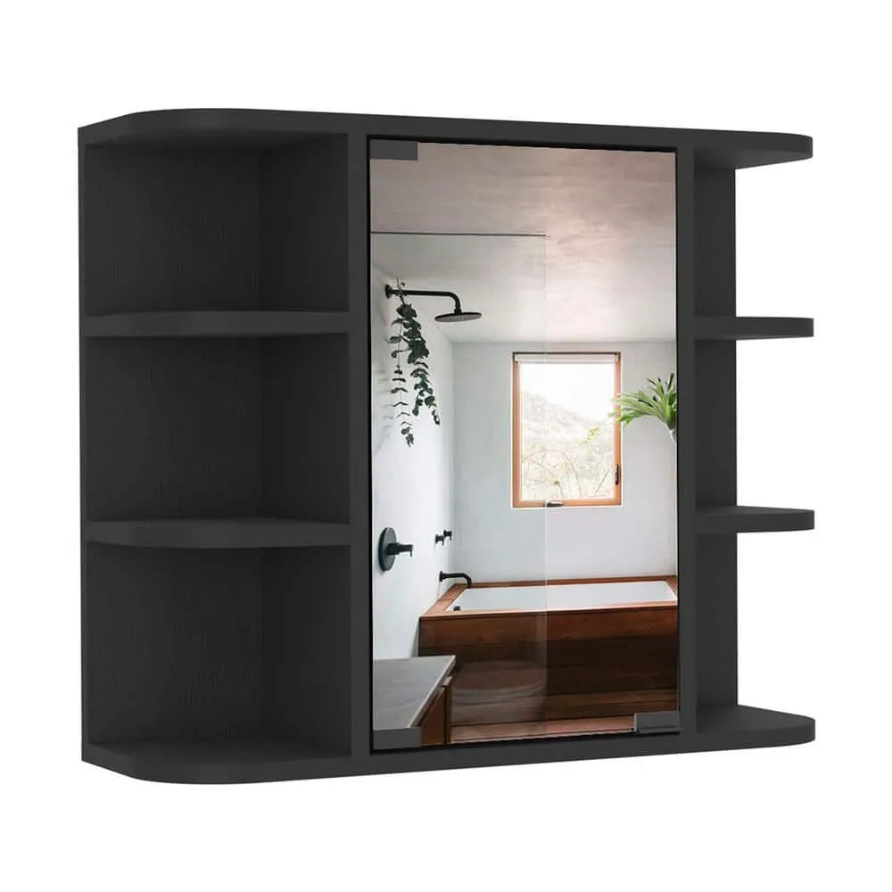 Aoibox 24 in. W x 20 in. H Rectangular Wood Medicine Cabinet with Mirror, 6 External Shelves,3 Internal Shelves in Black Wengue, photo 2 of 13