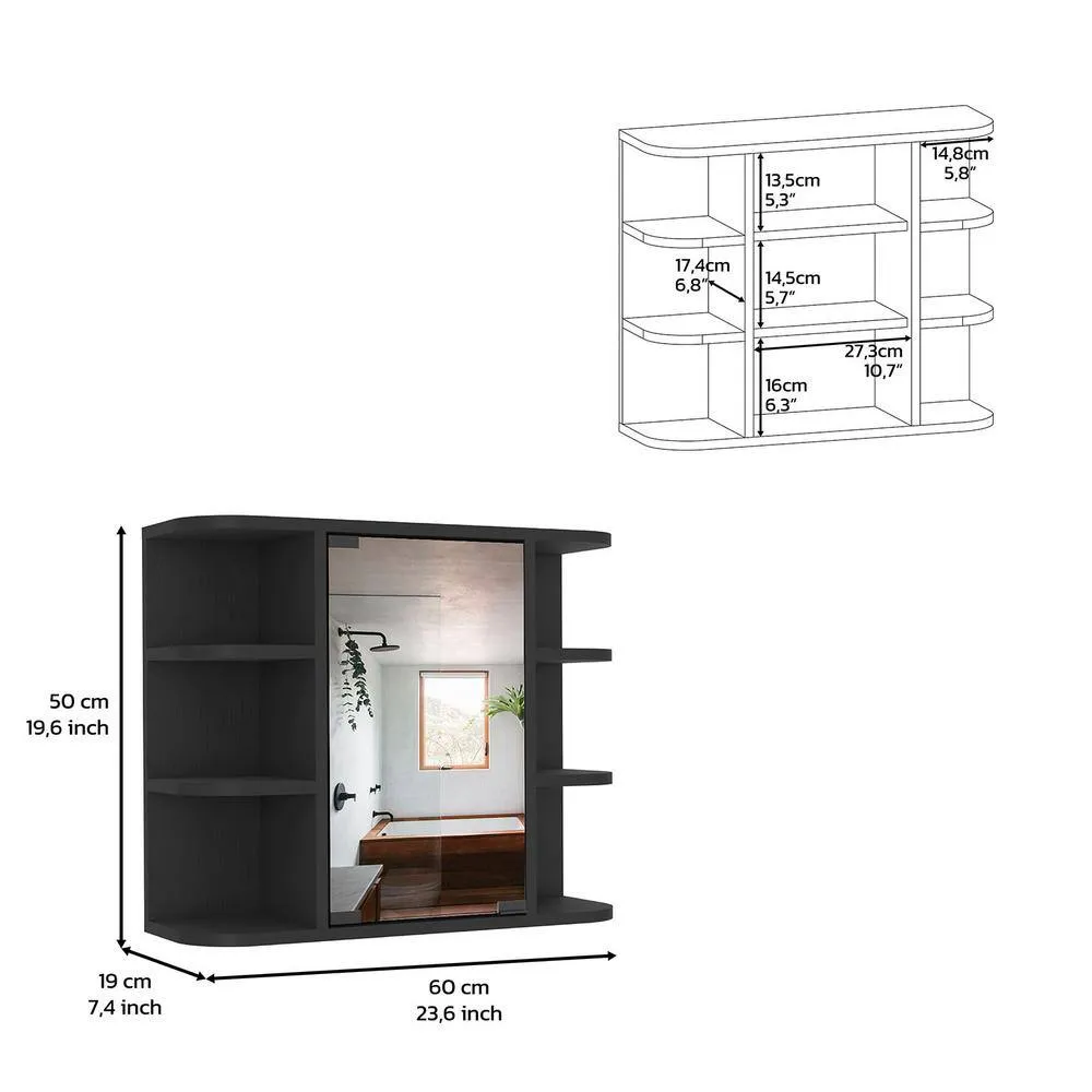 Aoibox 24 in. W x 20 in. H Rectangular Wood Medicine Cabinet with Mirror, 6 External Shelves,3 Internal Shelves in Black Wengue, photo 11 of 13