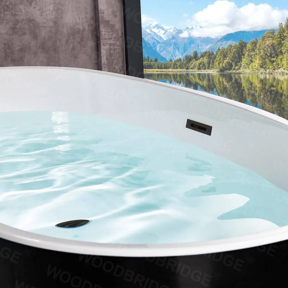 WOODBRIDGE Troyes 59 in. Acrylic Freestanding Double-Ended Soaking Bathtub with Drain and Overflow, Black with Matte Black Trim, photo 9 of 12