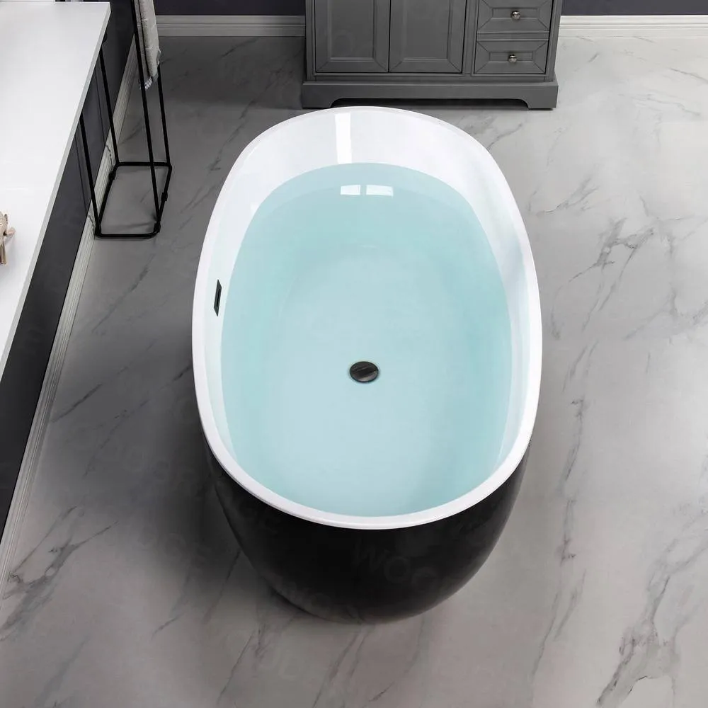 WOODBRIDGE Troyes 59 in. Acrylic Freestanding Double-Ended Soaking Bathtub with Drain and Overflow, Black with Matte Black Trim, photo 8 of 12
