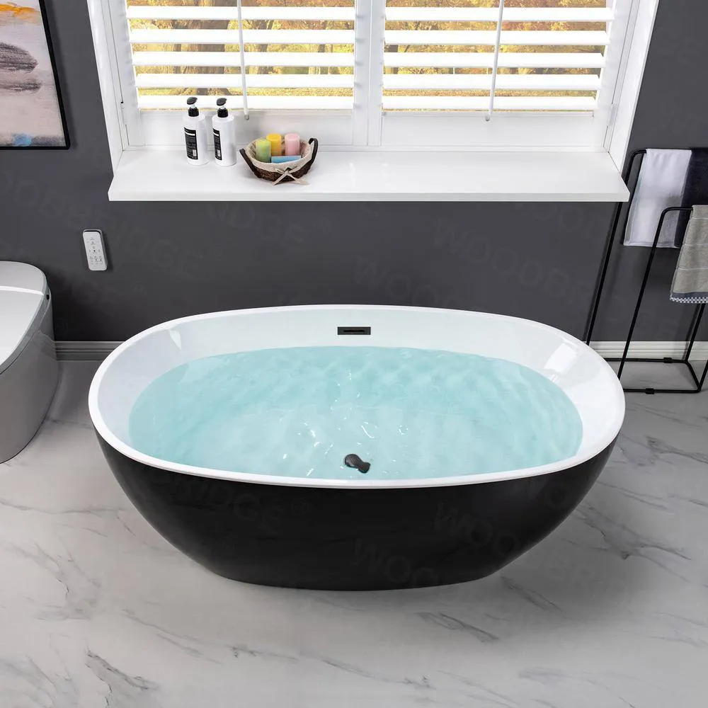 WOODBRIDGE Troyes 59 in. Acrylic Freestanding Double-Ended Soaking Bathtub with Drain and Overflow, Black with Matte Black Trim, photo 6 of 12
