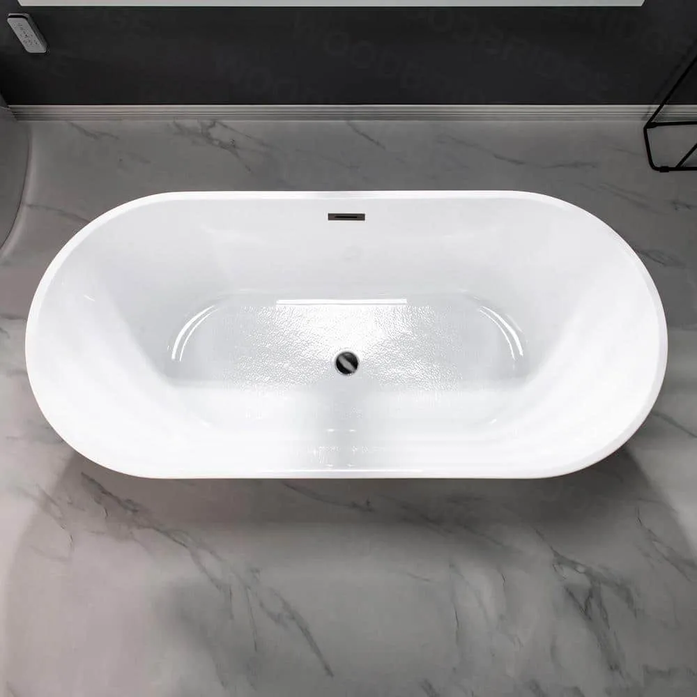 WOODBRIDGE Piscataway 67 in. Acrylic FlatBottom Double-Ended Freestanding Bathtub with Matte Black Overflow and Drain, Black, photo 6 of 9