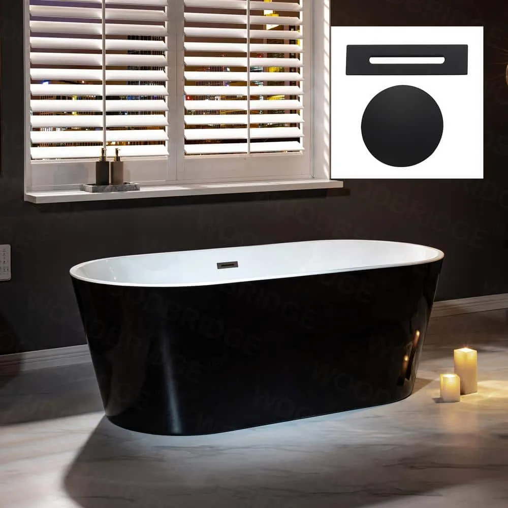 WOODBRIDGE Piscataway 67 in. Acrylic FlatBottom Double-Ended Freestanding Bathtub with Matte Black Overflow and Drain, Black, photo 2 of 9
