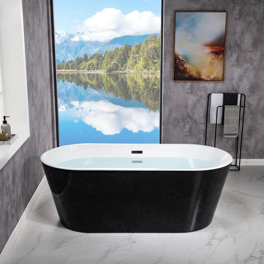 WOODBRIDGE Piscataway 67 in. Acrylic FlatBottom Double-Ended Freestanding Bathtub with Matte Black Overflow and Drain, Black, photo 8 of 9