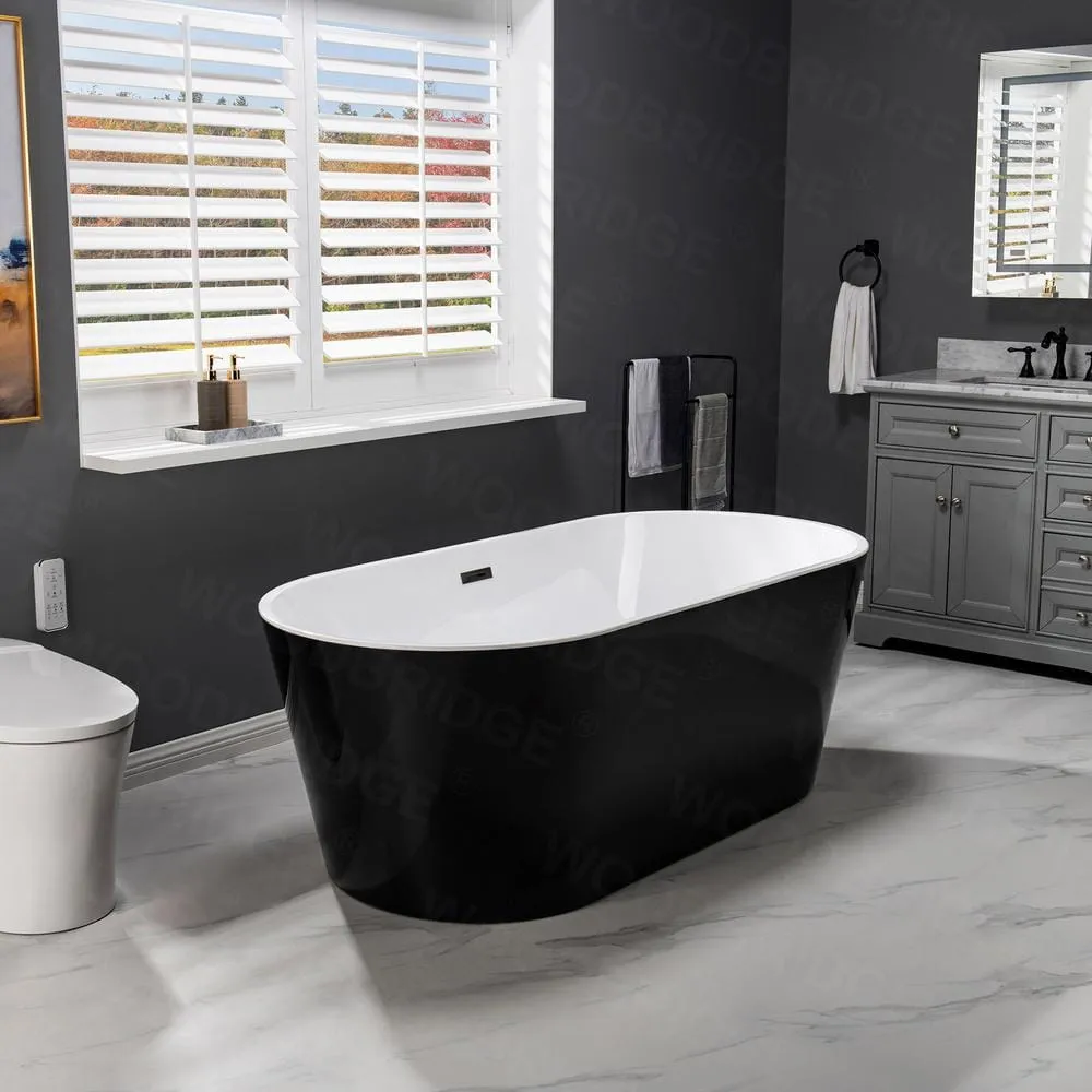WOODBRIDGE Piscataway 67 in. Acrylic FlatBottom Double-Ended Freestanding Bathtub with Matte Black Overflow and Drain, Black, photo 5 of 9