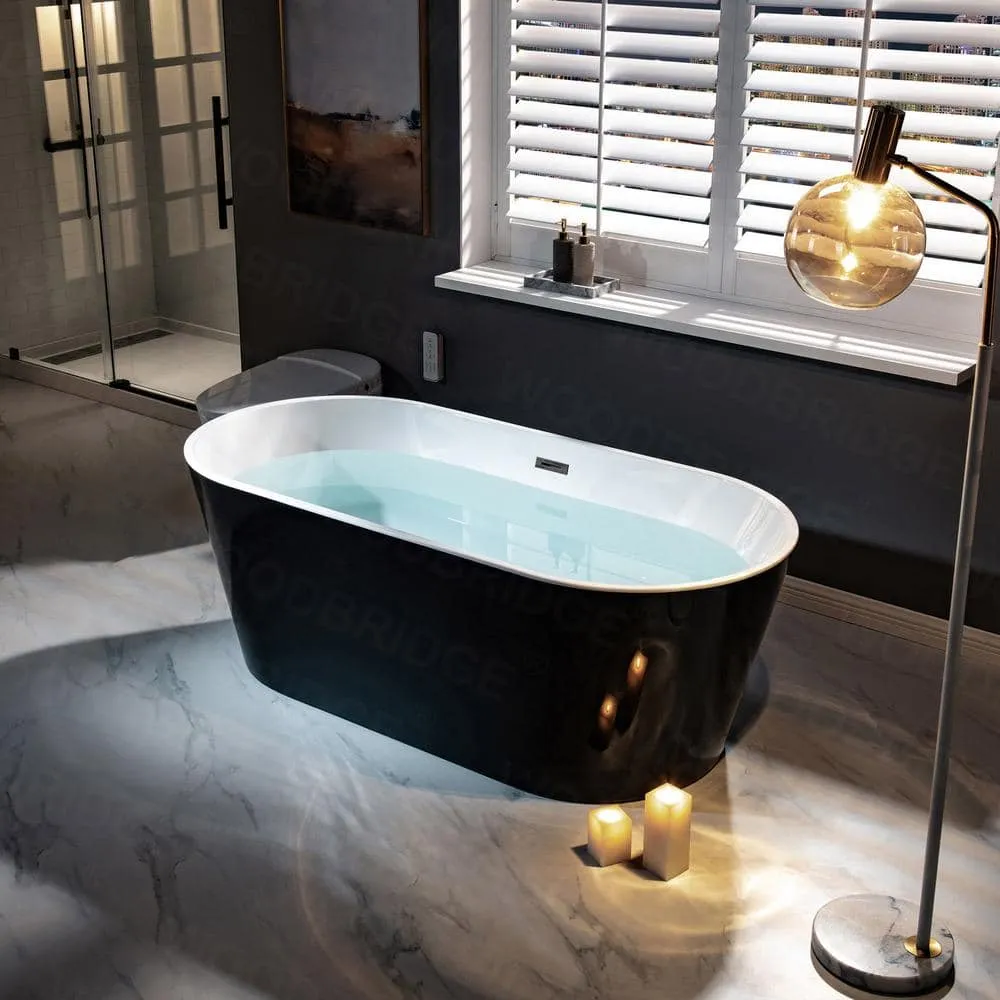 WOODBRIDGE Piscataway 67 in. Acrylic FlatBottom Double-Ended Freestanding Bathtub with Matte Black Overflow and Drain, Black, photo 3 of 9