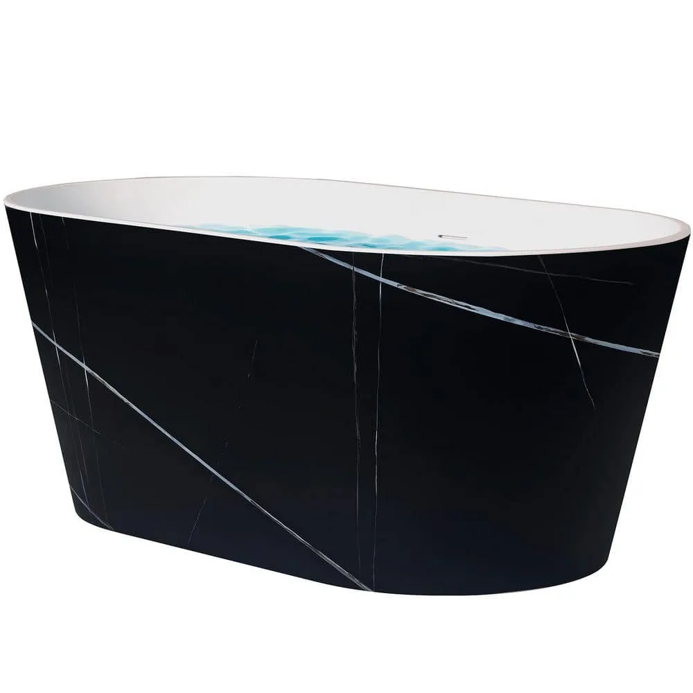 AKDY 53.9 in. Fiberglass Flatbottom Freestanding Bathtub, Solid Matte Black Inside and Outside, photo 3 of 7