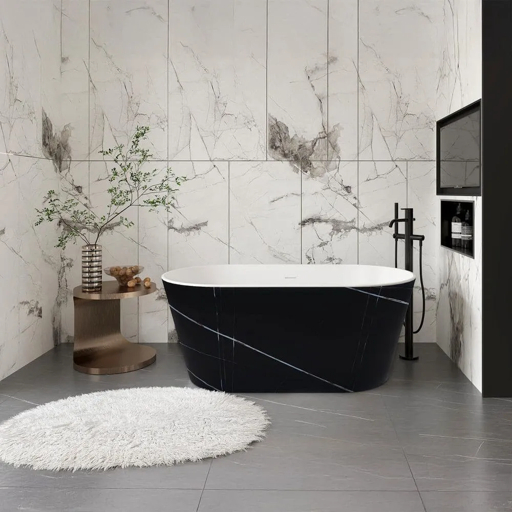 AKDY 53.9 in. Fiberglass Flatbottom Freestanding Bathtub, Solid Matte Black Inside and Outside, photo 4 of 7