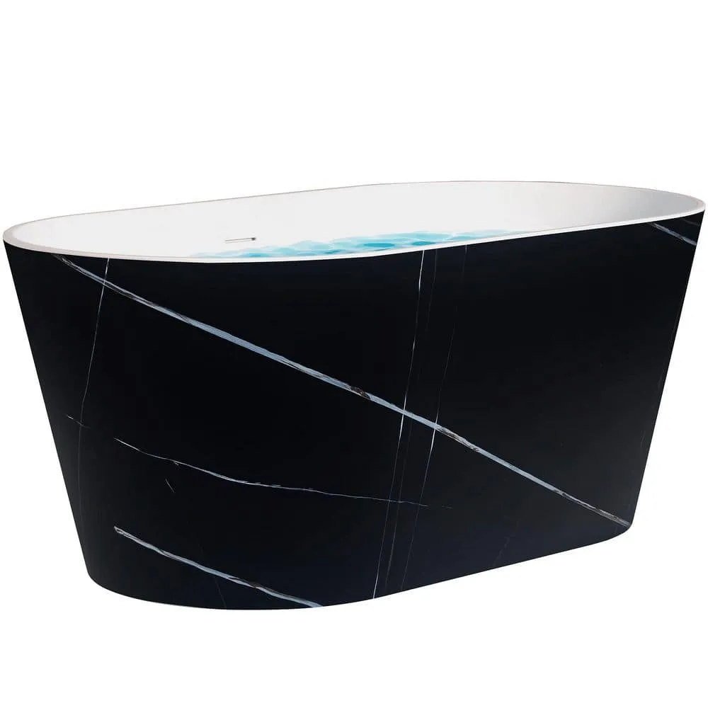 AKDY 53.9 in. Fiberglass Flatbottom Freestanding Bathtub, Solid Matte Black Inside and Outside, photo 2 of 7
