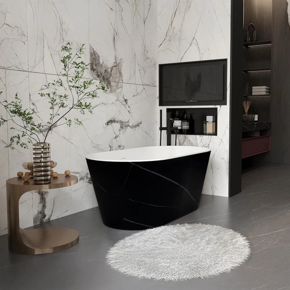 AKDY 53.9 in. Fiberglass Flatbottom Freestanding Bathtub, Solid Matte Black Inside and Outside, photo 5 of 7