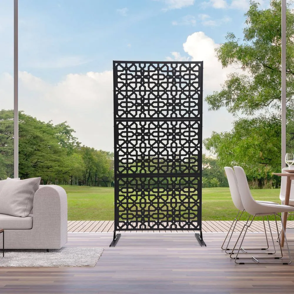YIYIBYUS 6.2 ft. x 2.9 ft. Black Steel Privacy Screen Freestanding Outdoor/Indoor Adjustable Height Decorative Privacy Screen, photo 2 of 10
