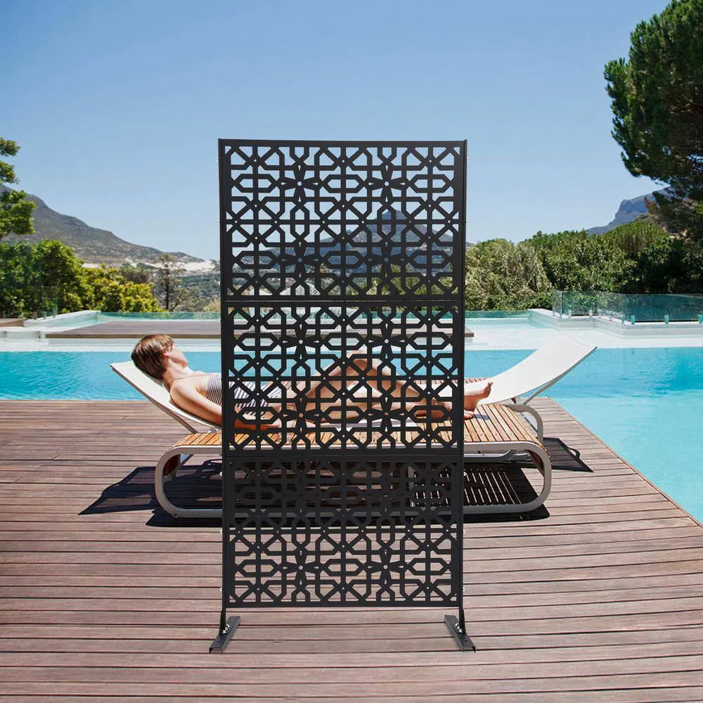 YIYIBYUS 6.2 ft. x 2.9 ft. Black Steel Privacy Screen Freestanding Outdoor/Indoor Adjustable Height Decorative Privacy Screen, photo 6 of 10