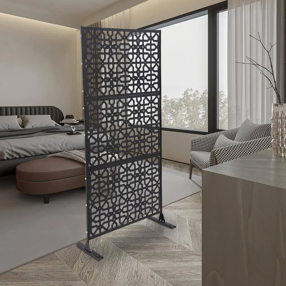 YIYIBYUS 6.2 ft. x 2.9 ft. Black Steel Privacy Screen Freestanding Outdoor/Indoor Adjustable Height Decorative Privacy Screen, photo 3 of 10