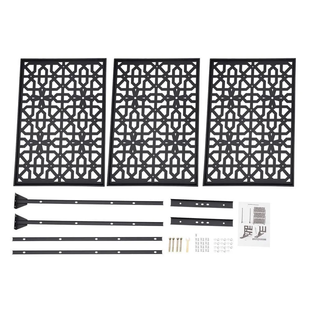 YIYIBYUS 6.2 ft. x 2.9 ft. Black Steel Privacy Screen Freestanding Outdoor/Indoor Adjustable Height Decorative Privacy Screen, photo 4 of 10