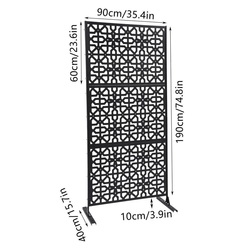 YIYIBYUS 6.2 ft. x 2.9 ft. Black Steel Privacy Screen Freestanding Outdoor/Indoor Adjustable Height Decorative Privacy Screen, photo 5 of 10