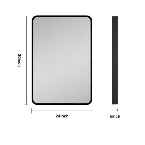 Zeus & Ruta 24 in. W x 30 in. H Rectangular Black Metal Framed Wall Recessed/Surface Mount Bathroom Medicine Cabinet with Mirror, photo 2 of 7