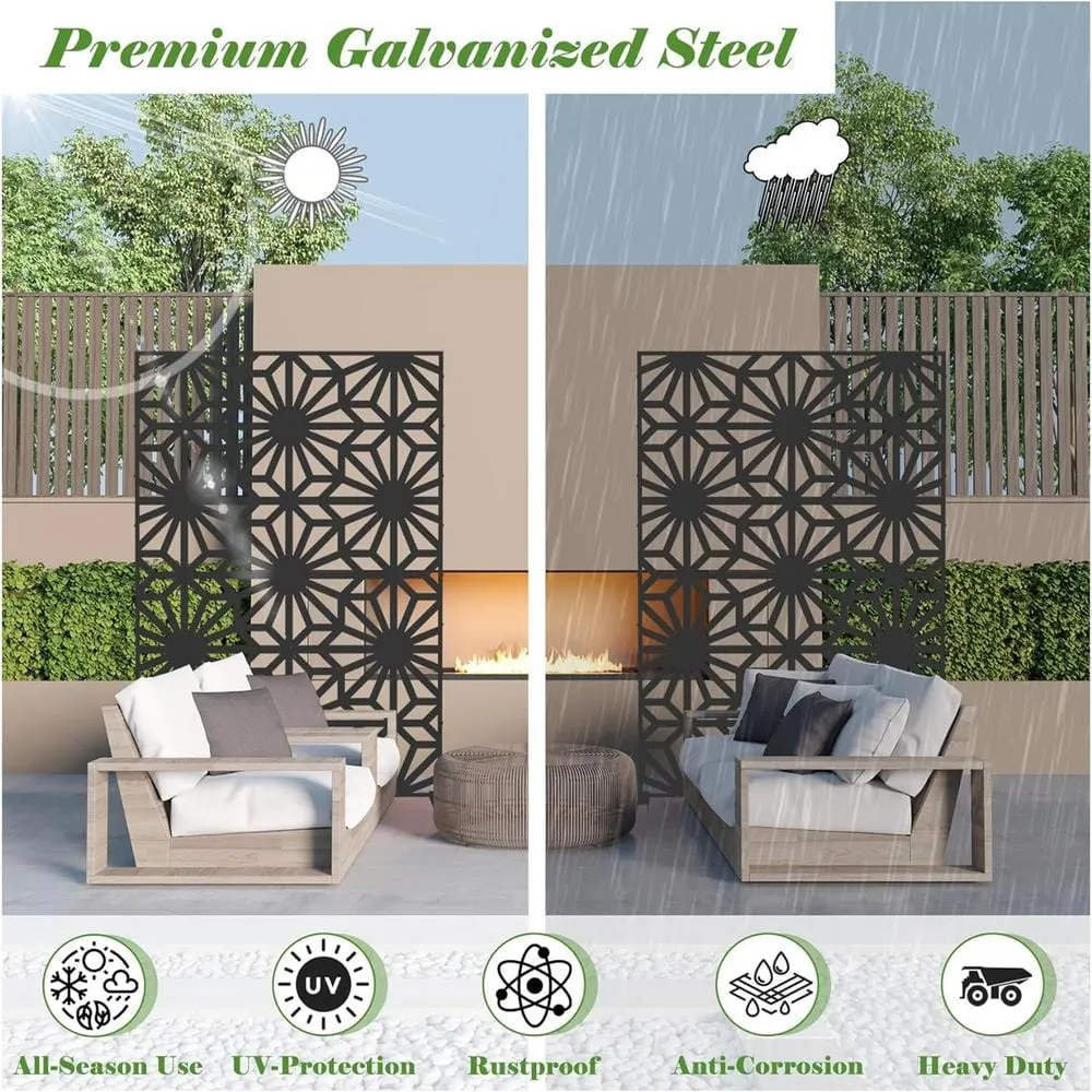 Zeus & Ruta 5.9 ft. H x 4 ft. W Outdoor Privacy Screen Wall in Black Decorative Metal Freestanding Garden Fence for Patio, Backyard, photo 3 of 6