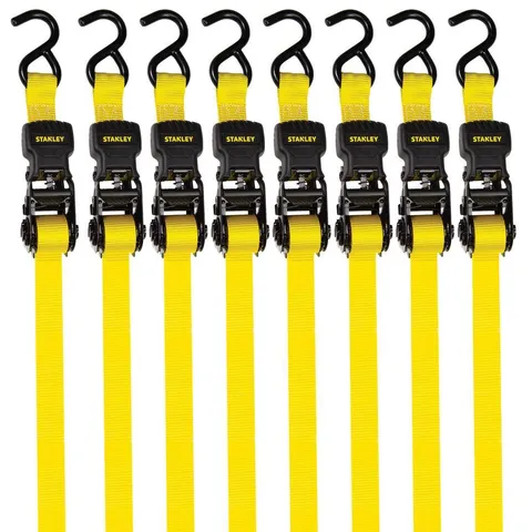 Ratchet Straps, 1 in × 10 ft, 1,500 lbs Break Strength, 8-Pack