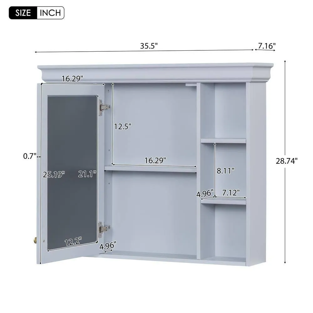 DELUXE DL LIVING 35 in. W x 28 in. H Rectangular Blue Wood Bathroom Medicine Cabinet with Mirror, Soft Close Door, Easy Hang, Open Shelf, photo 5 of 7