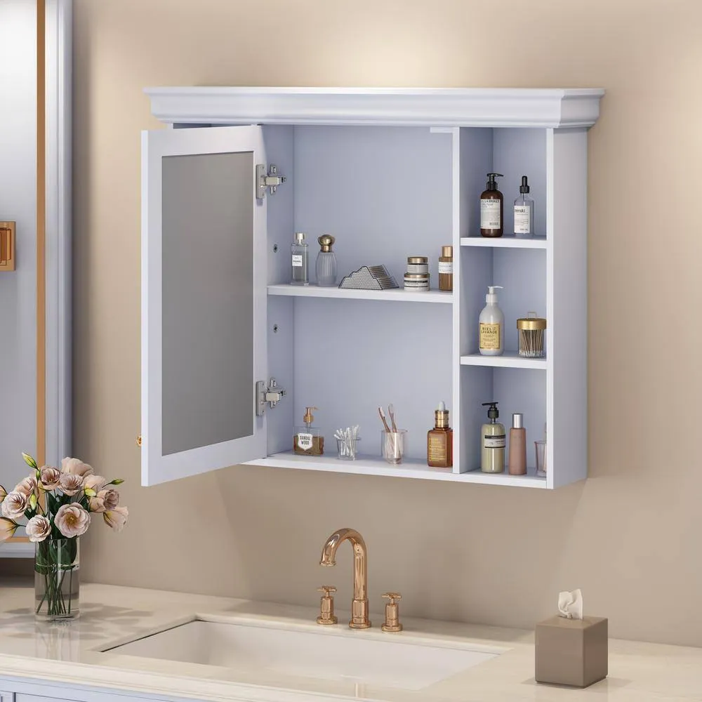DELUXE DL LIVING 35 in. W x 28 in. H Rectangular Blue Wood Bathroom Medicine Cabinet with Mirror, Soft Close Door, Easy Hang, Open Shelf, photo 6 of 7