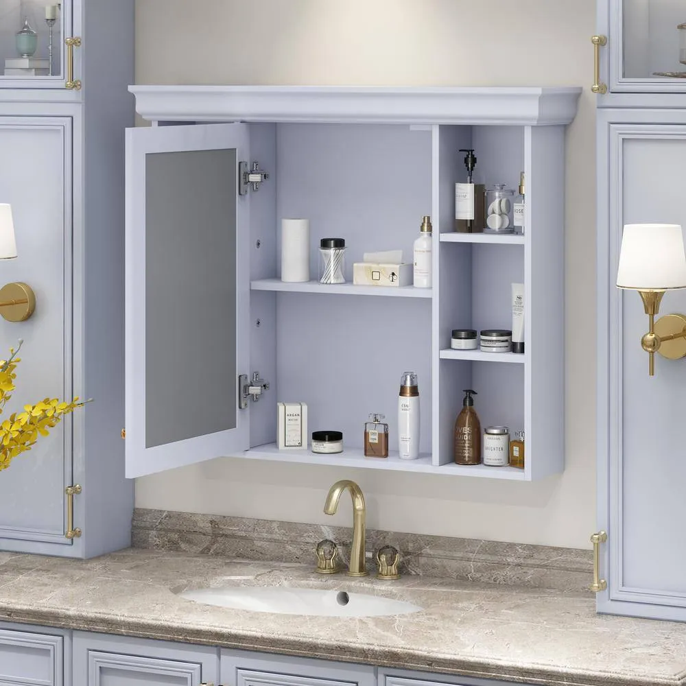DELUXE DL LIVING 35 in. W x 28 in. H Rectangular Blue Wood Bathroom Medicine Cabinet with Mirror, Soft Close Door, Easy Hang, Open Shelf, photo 3 of 7