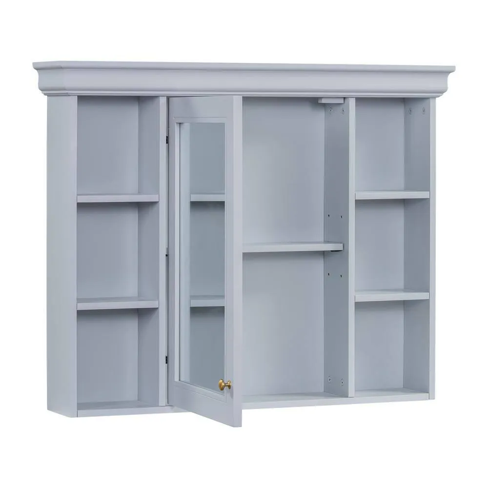 DELUXE DL LIVING 35 in. W x 28 in. H Rectangular Blue Wood Bathroom Medicine Cabinet with Mirror, Soft Close Door, Easy Hang, Open Shelf, photo 4 of 7