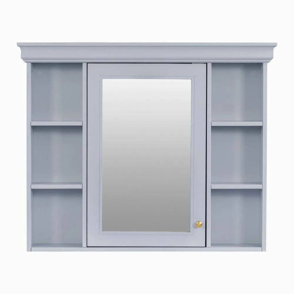 DELUXE DL LIVING 35 in. W x 28 in. H Rectangular Blue Wood Bathroom Medicine Cabinet with Mirror, Soft Close Door, Easy Hang, Open Shelf, photo 2 of 7