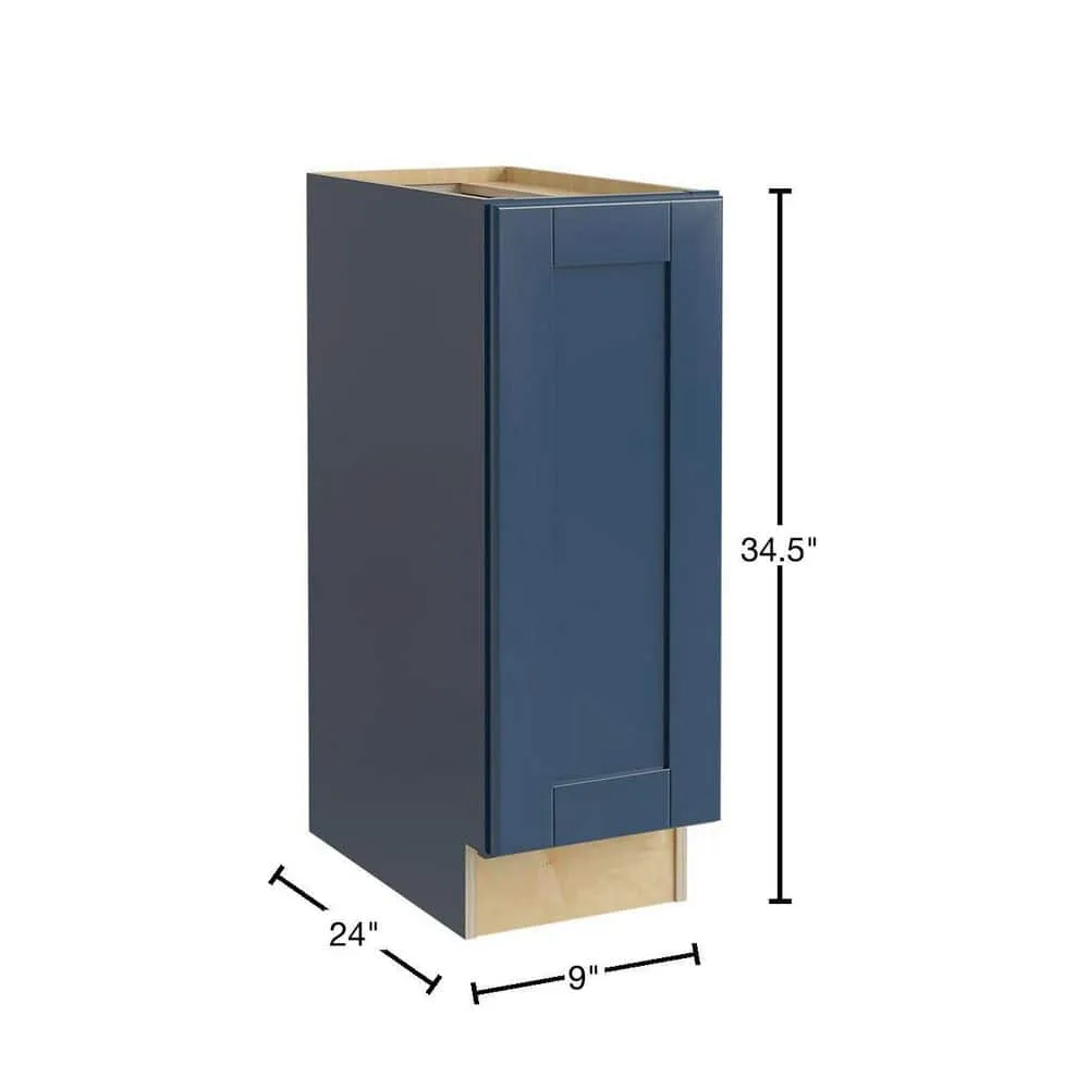 Contractor Express Cabinets Arlington Vessel Blue Plywood Shaker Stock Assembled Base Kitchen Cabinet Soft Close Left 9 in W x 24 in D x 34.5 in H, photo 3 of 6