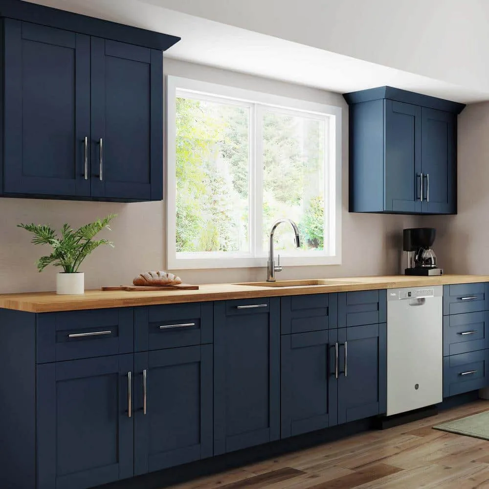 Contractor Express Cabinets Arlington Vessel Blue Plywood Shaker Stock Assembled Base Kitchen Cabinet Soft Close Left 15 in W x 24 in D x 34.5 in H, photo 7 of 7
