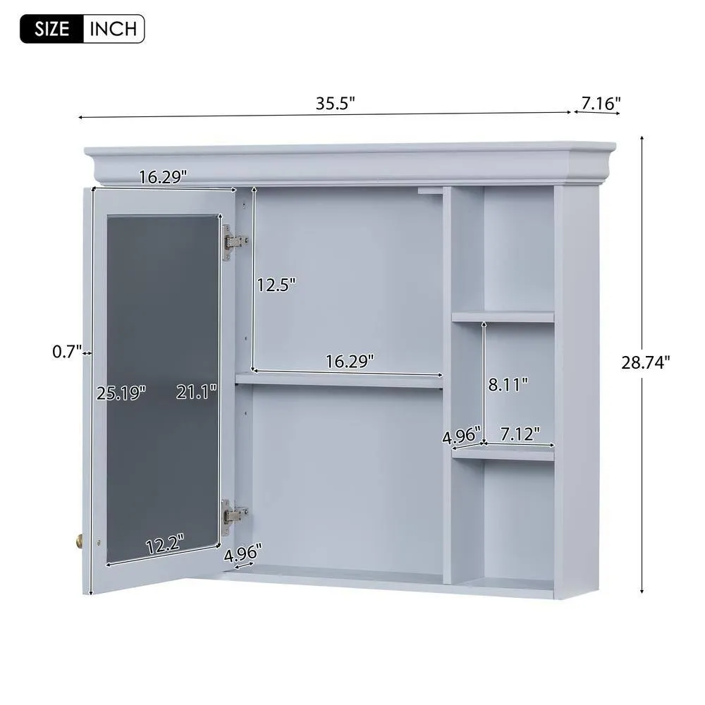 Zeus & Ruta 35 in. W x 28 in. H Rectangular Wood Medicine Cabinet with Mirror and 6 Open Shelves in Blue, photo 3 of 5