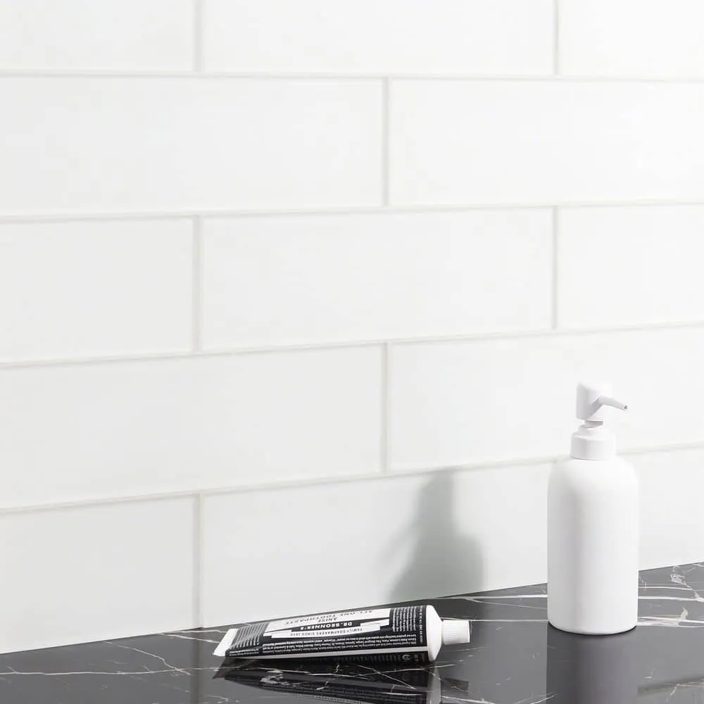 Ivy Hill Tile Contempo Bright White Frosted 4 in. x 12 in. x 8 mm Glass Subway Tile (15 pieces, 5 sq. ft./Box), photo 5 of 5