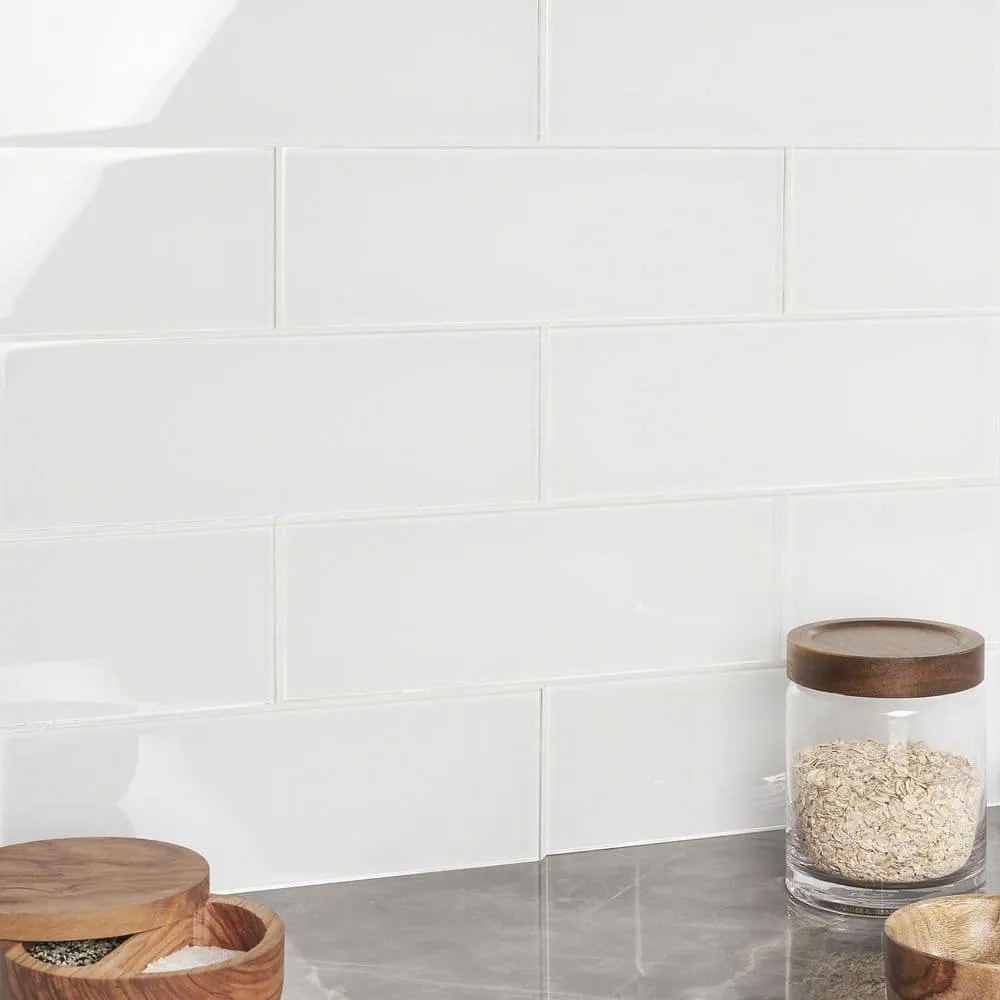 Ivy Hill Tile Contempo Bright White 4 in. x 12 in. x 8 mm Polished Glass Subway Floor and Wall Tile (15 Pieces, 5 sq. ft./Box), photo 7 of 7