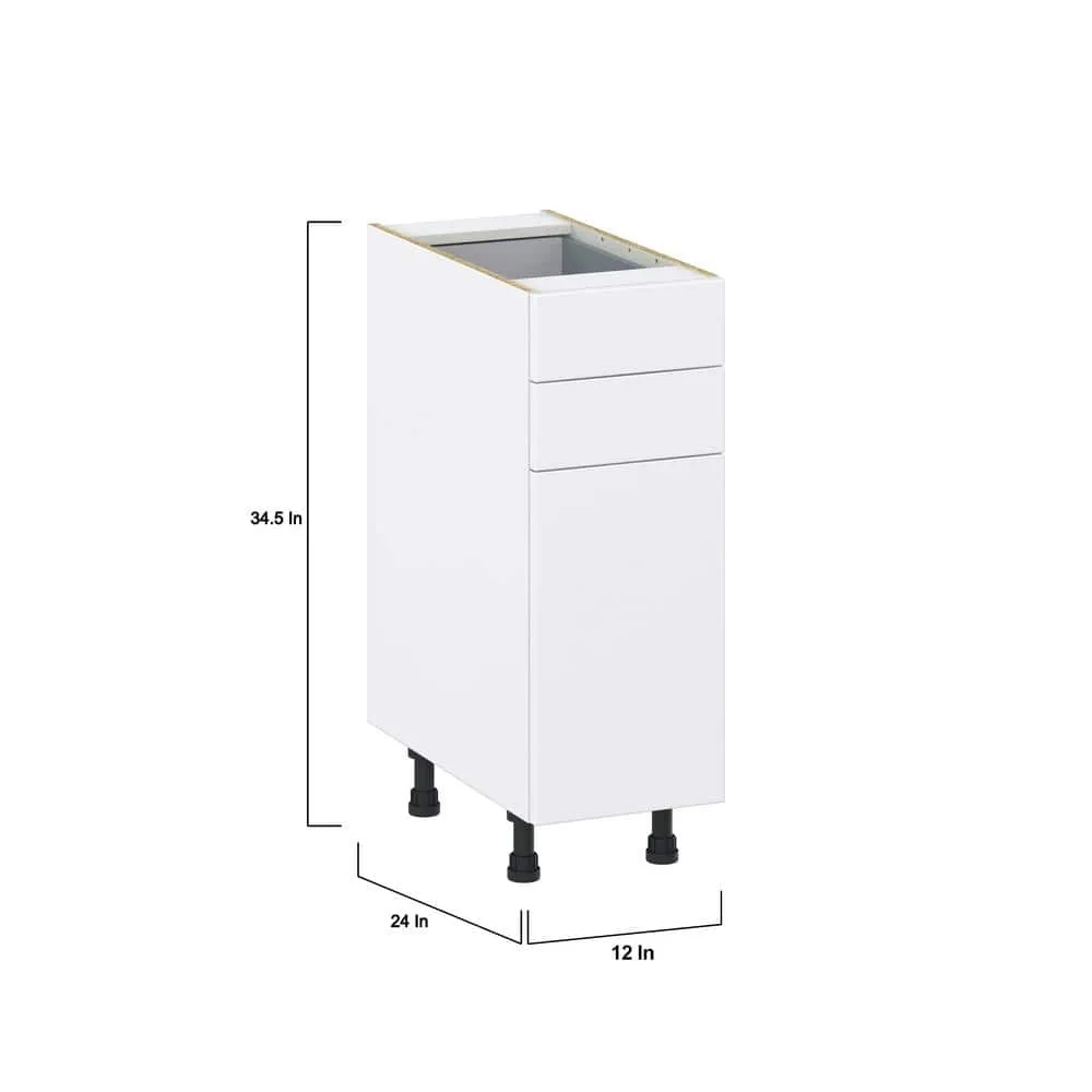 J COLLECTION Fairhope Bright White Slab Assembled Base Kitchen Cabinet with Two 5 in. Drawers (12 in. W X 34.5 in. H X 24 in. D), photo 4 of 12