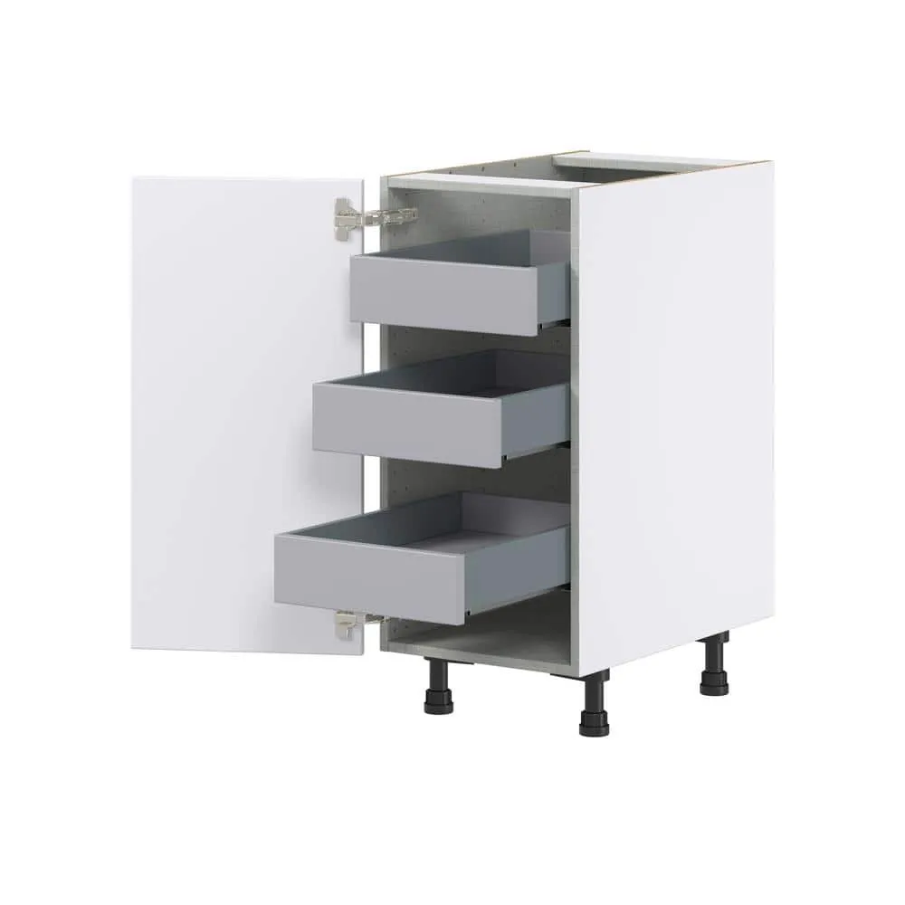 J COLLECTION Fairhope Bright White Slab Assembled Base Kitchen Cabinet with 3 Inner Drawers (15 in. W x 34.5 in. H x 24 in. D), photo 7 of 12