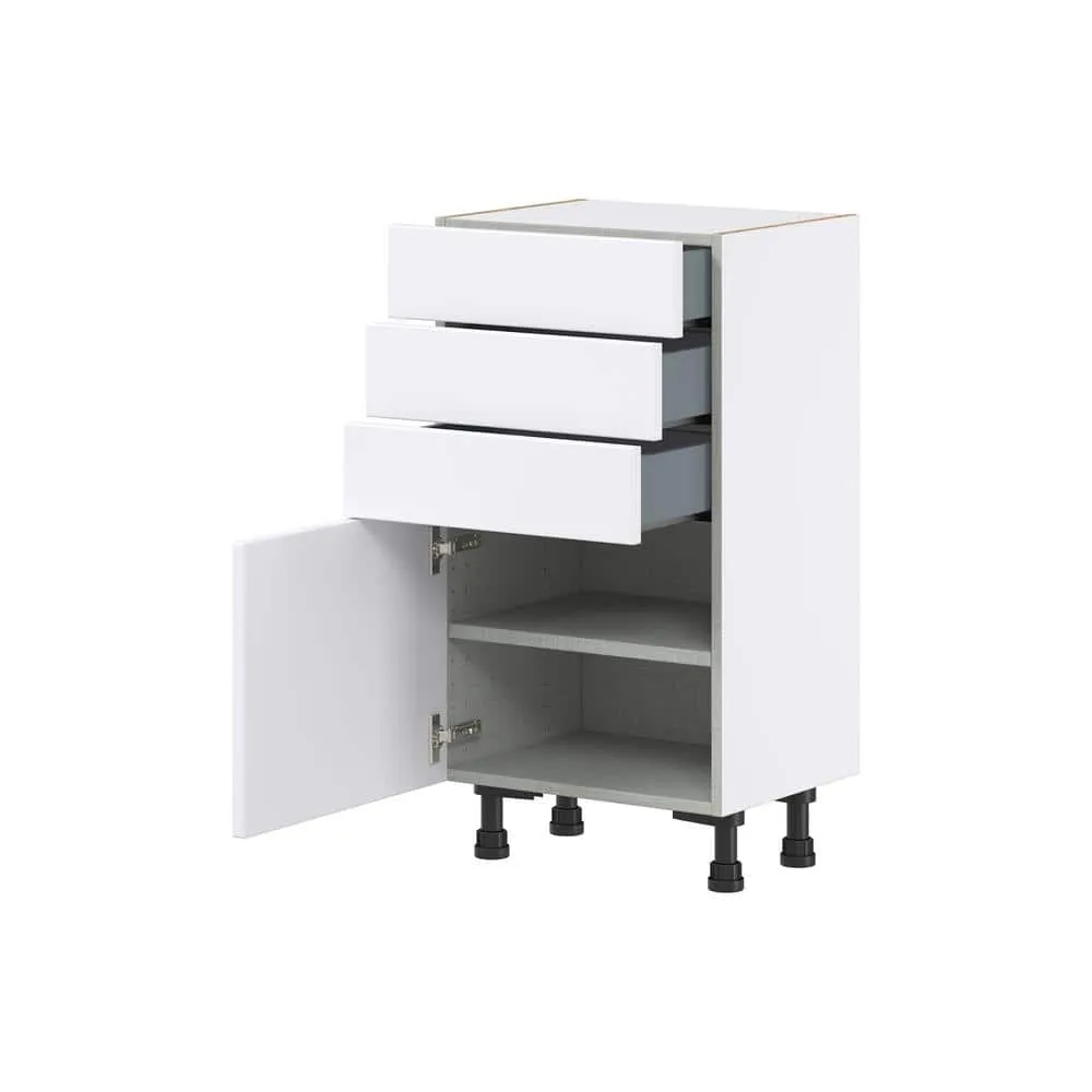 J COLLECTION Fairhope Bright White Slab Assembled Shallow Base Kitchen Cabinet with Drawers (18 in. W x 34.5 in. H x 14 in. D), photo 7 of 12