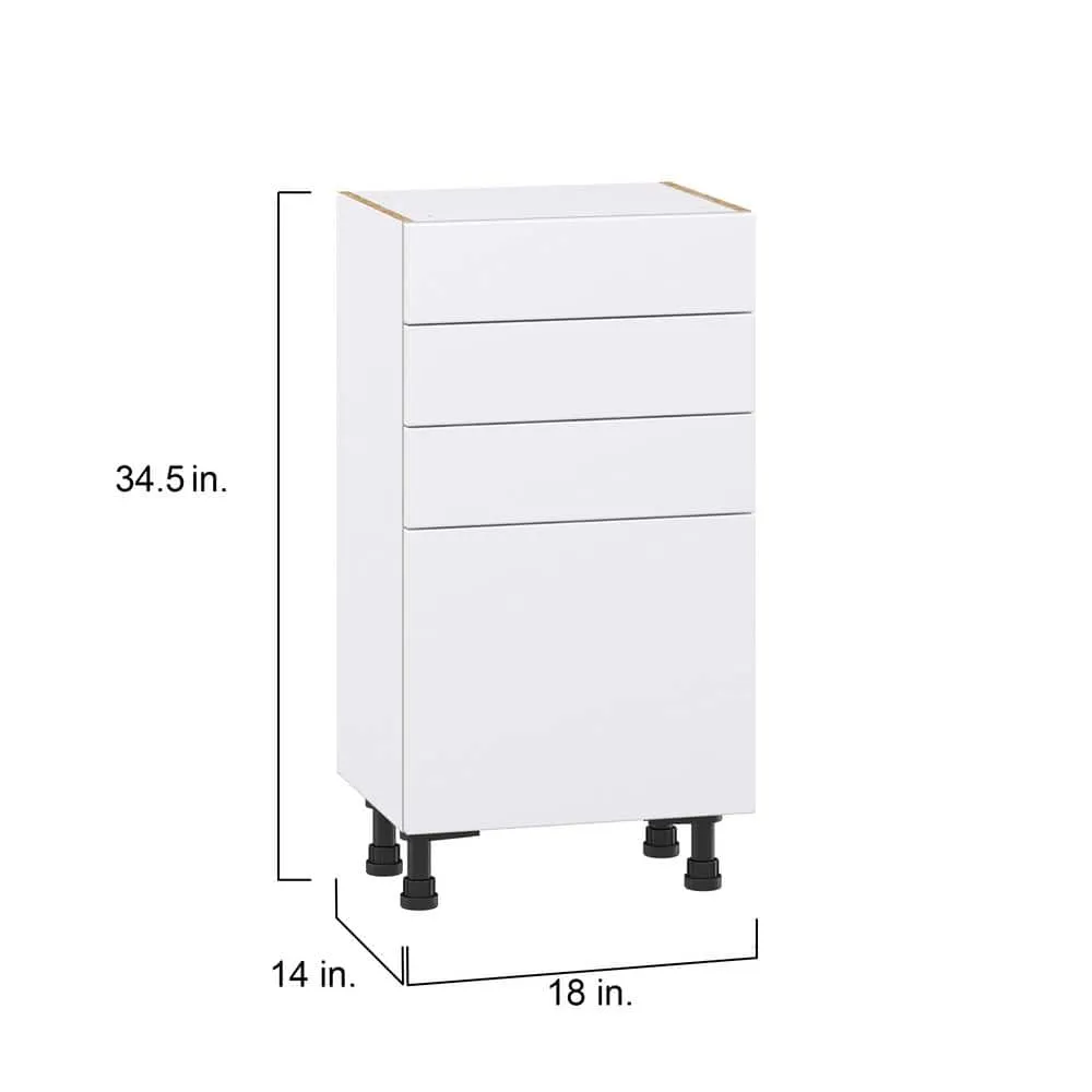 J COLLECTION Fairhope Bright White Slab Assembled Shallow Base Kitchen Cabinet with Drawers (18 in. W x 34.5 in. H x 14 in. D), photo 4 of 12