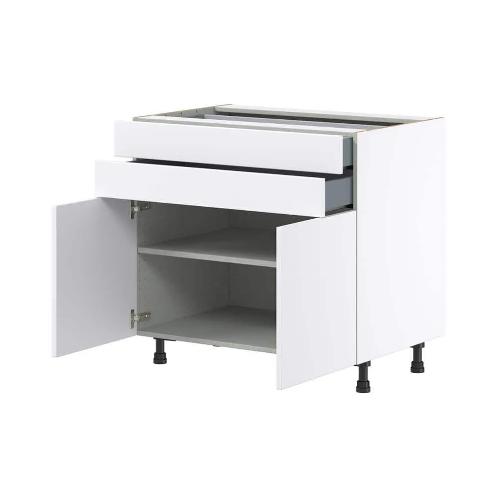 J COLLECTION Fairhope Bright White Slab Assembled Base Kitchen Cabinet with 2 Drawers (36 in. W x 34.5 in. H x 24 in. D), photo 7 of 12