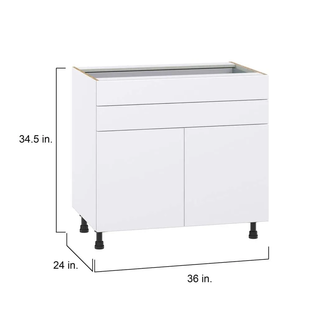 J COLLECTION Fairhope Bright White Slab Assembled Base Kitchen Cabinet with 2 Drawers (36 in. W x 34.5 in. H x 24 in. D), photo 4 of 12