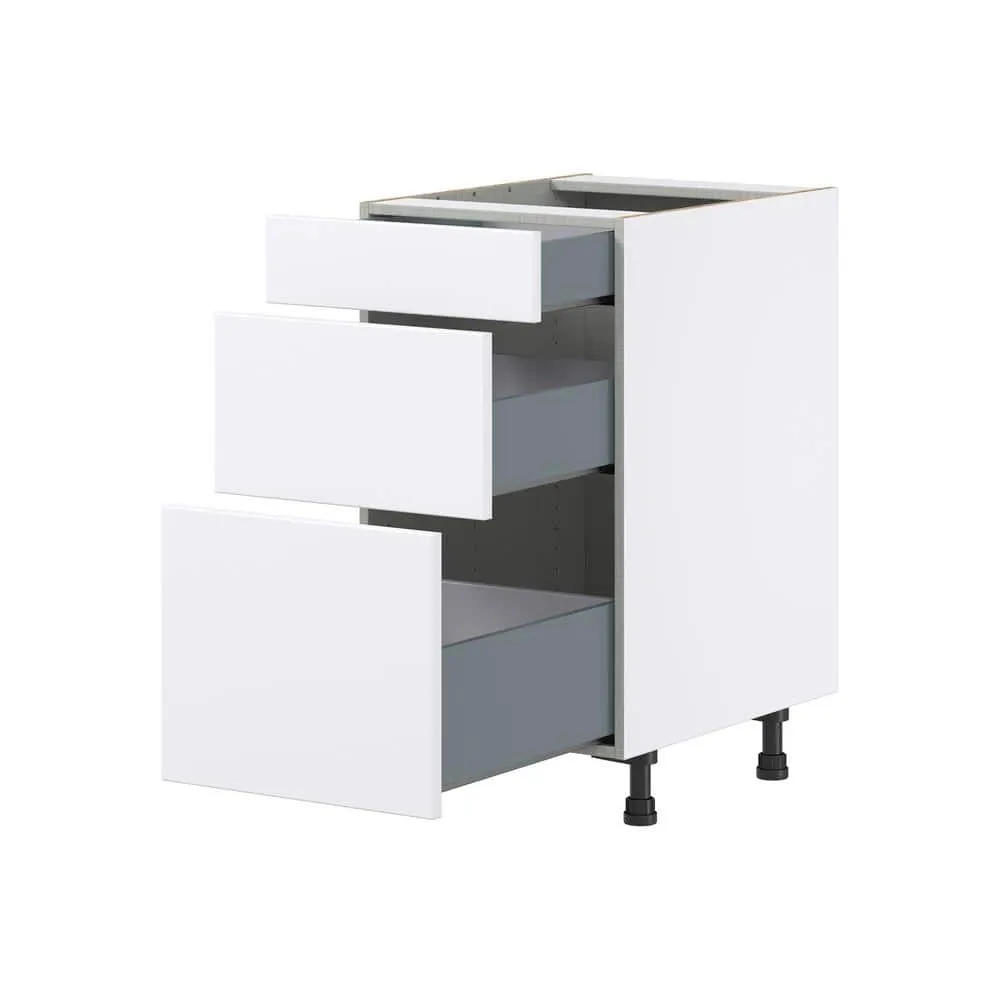 J COLLECTION Fairhope Bright White Slab Assembled Base Kitchen Cabinet with 3 Drawers (18 in. W x 34.5 in. H x 24 in. D), photo 7 of 12