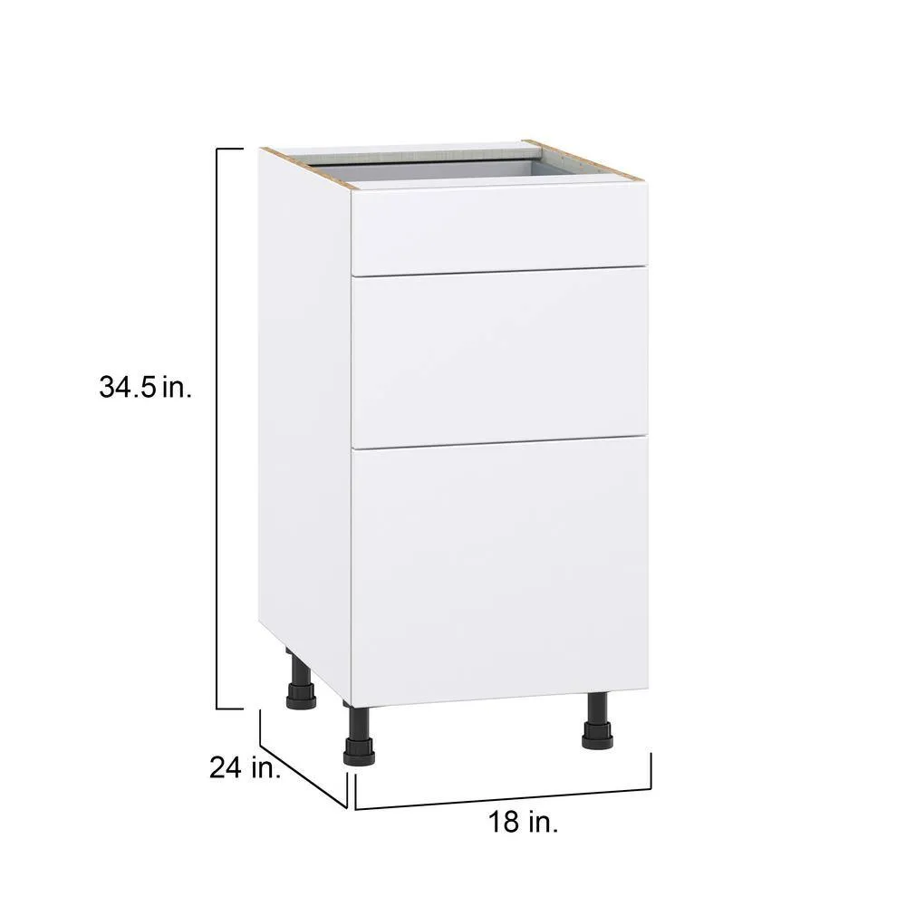 J COLLECTION Fairhope Bright White Slab Assembled Base Kitchen Cabinet with 3 Drawers (18 in. W x 34.5 in. H x 24 in. D), photo 4 of 12