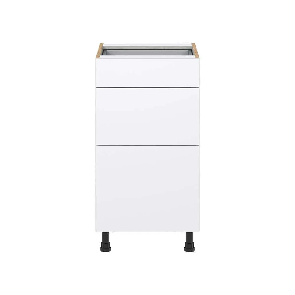 J COLLECTION Fairhope Bright White Slab Assembled Base Kitchen Cabinet with 3 Drawers (18 in. W x 34.5 in. H x 24 in. D), photo 8 of 12
