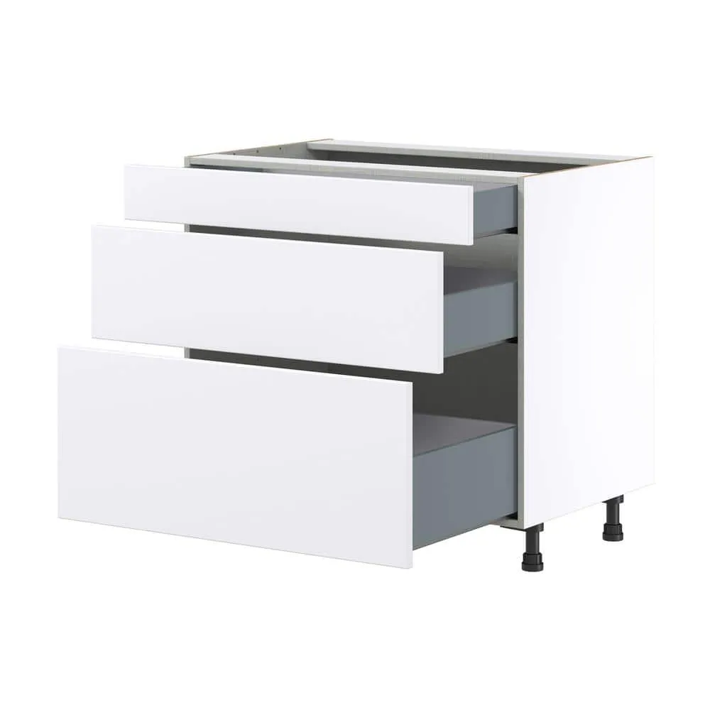 J COLLECTION Fairhope Bright White Slab Assembled Base Kitchen Cabinet with 3 Drawers (36 in. W x 34.5 in. H x 24 in. D), photo 7 of 12