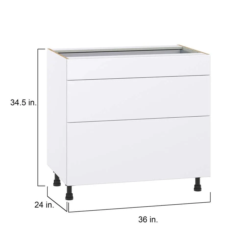 J COLLECTION Fairhope Bright White Slab Assembled Base Kitchen Cabinet with 3 Drawers (36 in. W x 34.5 in. H x 24 in. D), photo 4 of 12