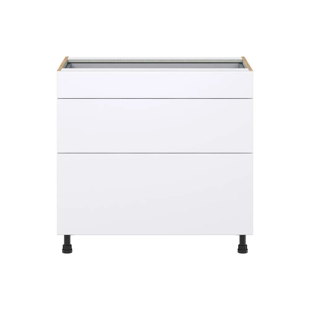 J COLLECTION Fairhope Bright White Slab Assembled Base Kitchen Cabinet with 3 Drawers (36 in. W x 34.5 in. H x 24 in. D), photo 8 of 12