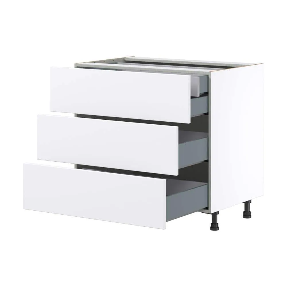 J COLLECTION Fairhope Bright White Slab Assembled Base Kitchen Cabinet with 4 Drawers (36 in. W x 34.5 in. H x 24 in. D), photo 7 of 12