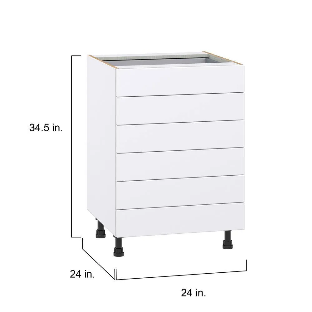 J COLLECTION Fairhope Bright White Slab Assembled Base Kitchen Cabinet with 6 Drawers (24 in. W x 34.5 in. H x 24 in. D), photo 4 of 12