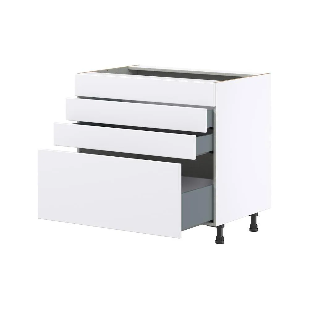 J COLLECTION Fairhope Bright White Slab Assembled Cooktop Base Kitchen Cabinet with 3 Drawers (36 in. W x 34.5 in. H x 24 in. D), photo 6 of 11